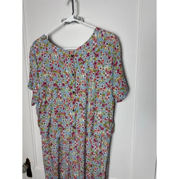 J. Jill Blue Ditsy Floral Jersey Knit Short Sleeve Casual Dress Button Back XL - Picture 4 of 10